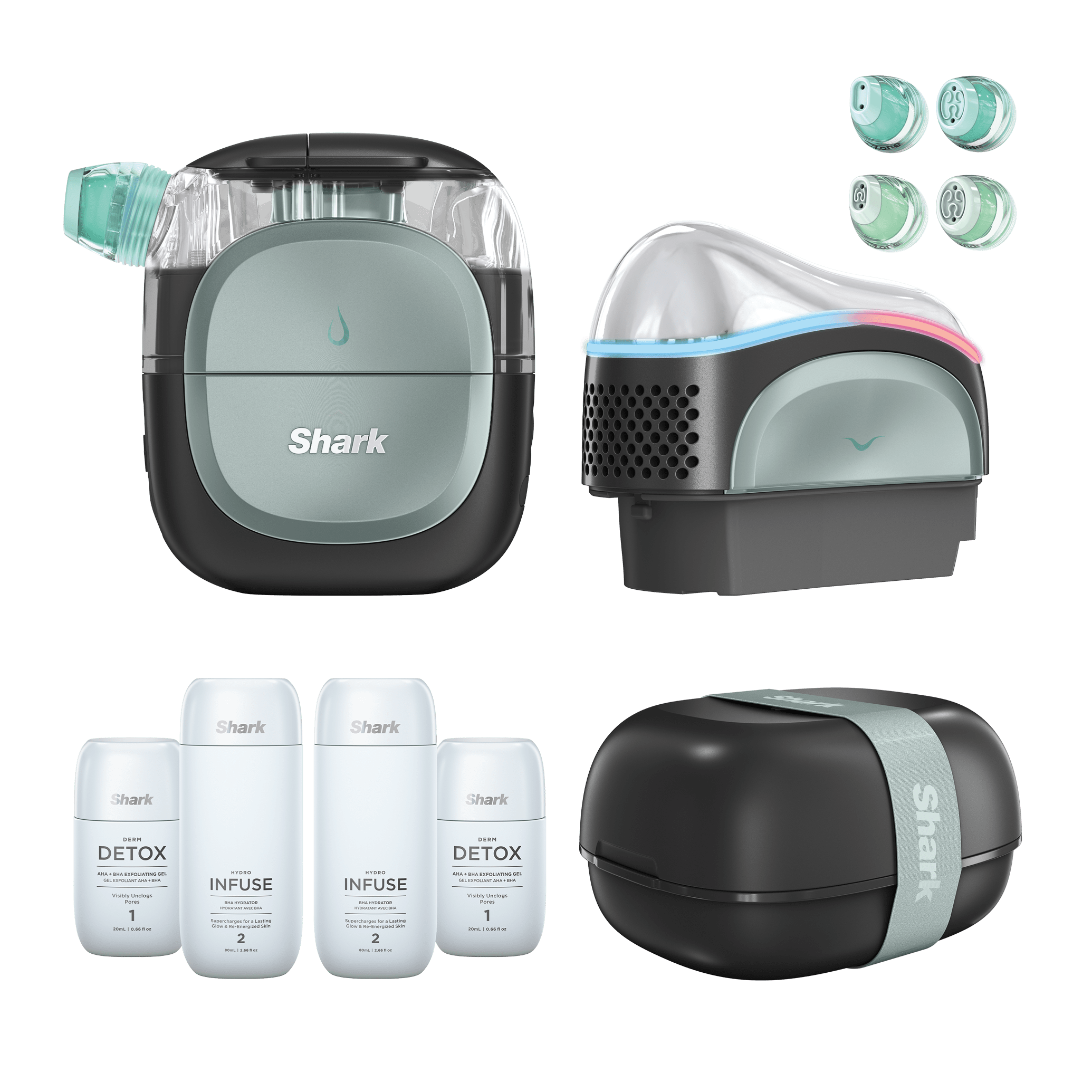 FH320UKBKXS_01.png Shark FacialPro Glow & DePuffi At-Home Hydrating Facial System + Derm Detox & Hydro Infuse Replenishment Set in Warm Black | FH320UKBKXS | by SharkNinja - Image 1