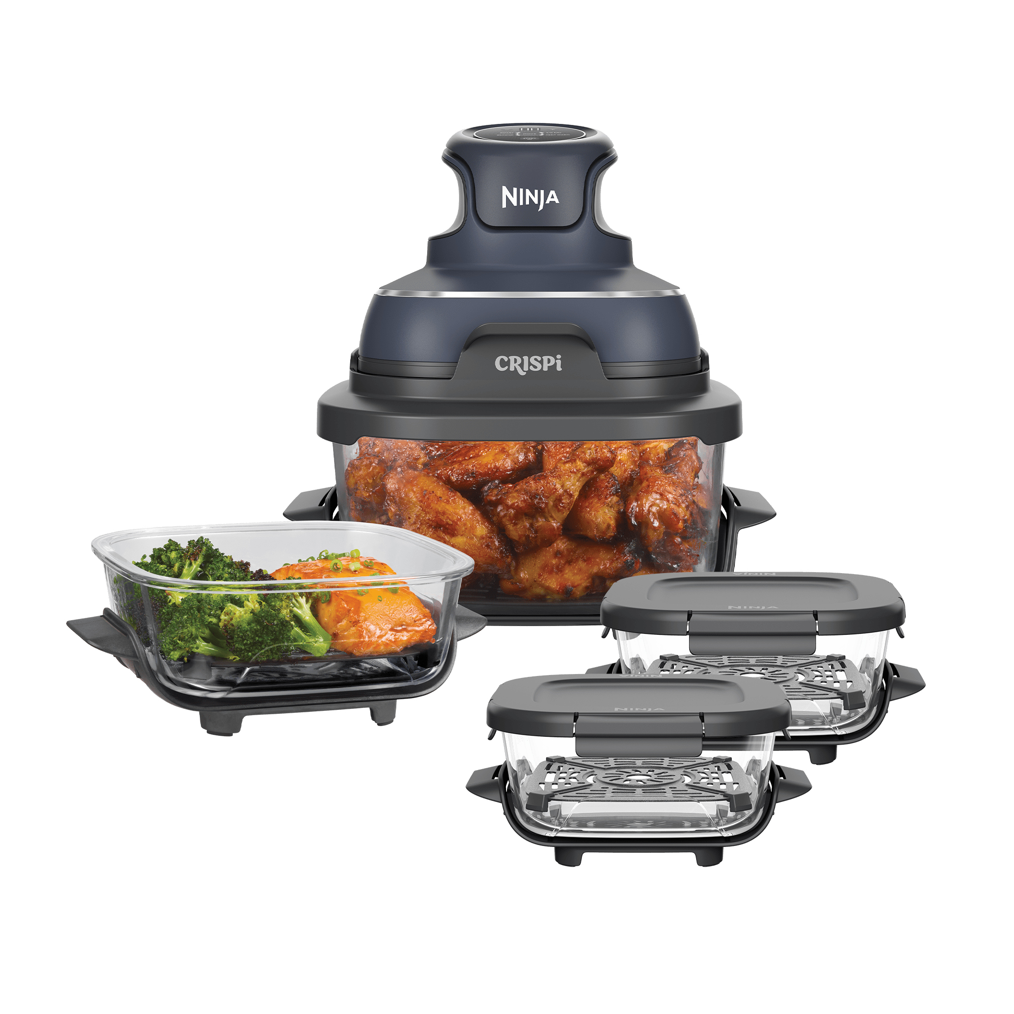 FN101UKGY214_01.png Ninja CRISPi 4-in-1 Portable Glass Air Fryer Meal Prep Set in Cyber Space | FN101UKGY214 | by SharkNinja - Image 1