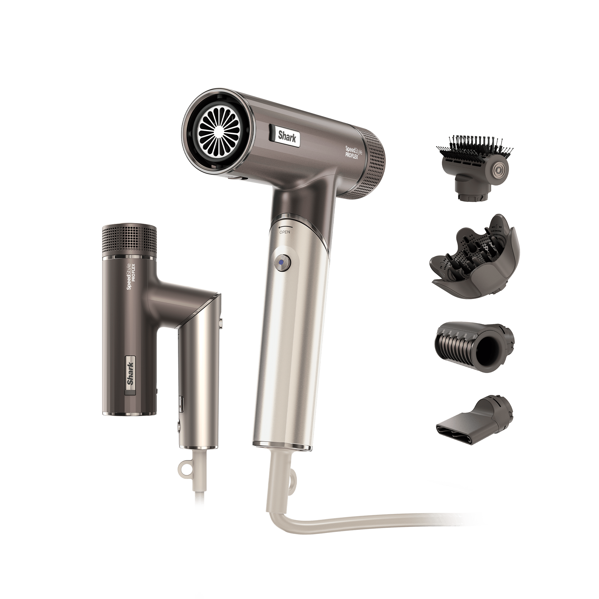 HD542UK_01.png Shark SpeedStyle Pro FLEX 4-in-1 High-Velocity Hair Dryer System in Mocha Silver | HD542UK | by SharkNinja - Image 1