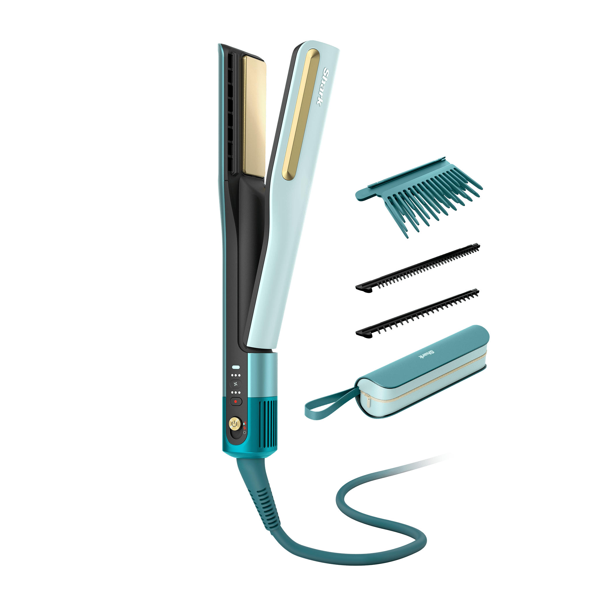 HT401UKBL_01.png Shark SilkiPro Straight Hair Straightener & Dryer in Turquoise Wave | HT401UKBL | by SharkNinja - Image 1